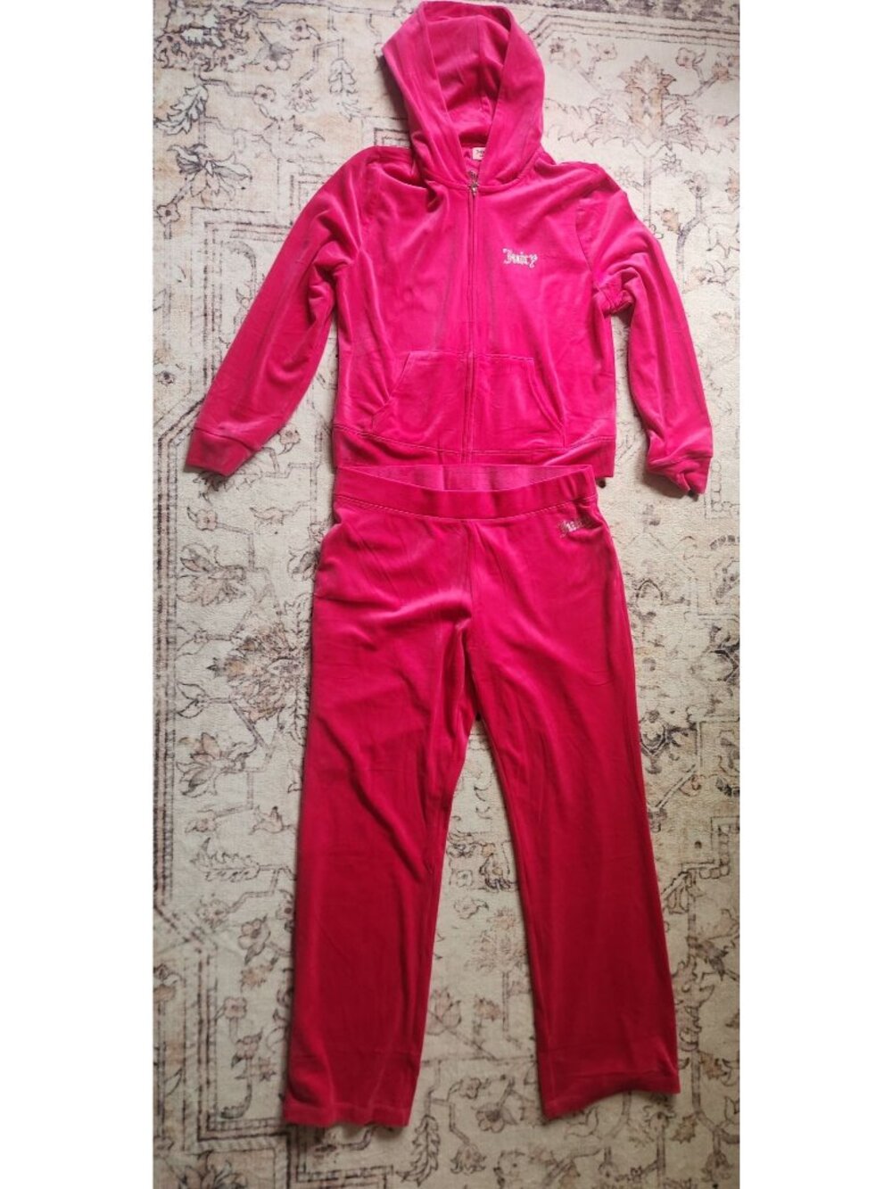 Juicy Couture Women's Sz. L/XL Pink Velour Full Zip Hooded Jacket & Pants